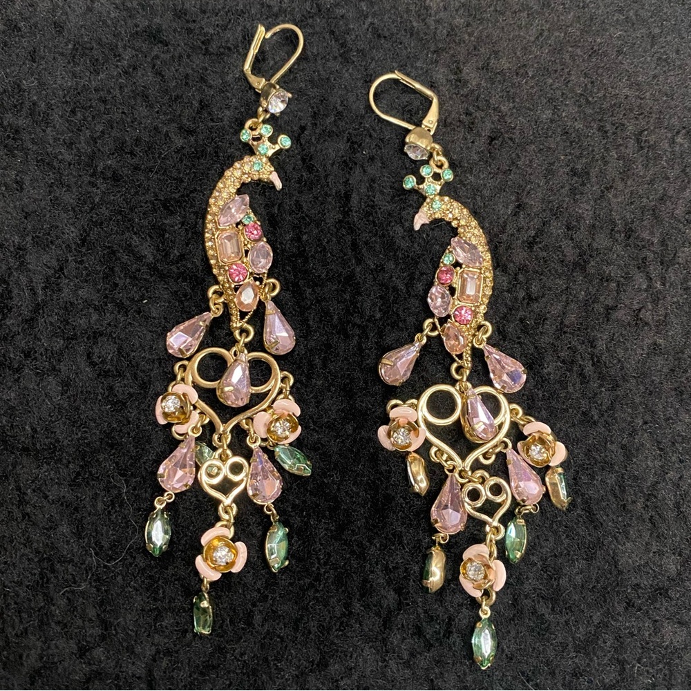 Gold Multicolor Peacock Dangle Earrings